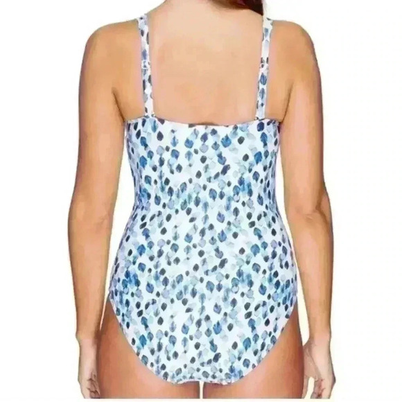 Niptuck Swimsuit One Piece White Blue petal plunge | Size 4 - Picture 2 of 8
